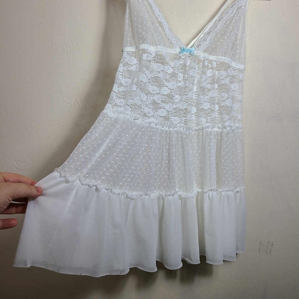 Gilligan & O'Malley‎ White Lace Babydoll Set L w/ Thong Lingerie Bridal Coquette - Picture 2 of 8